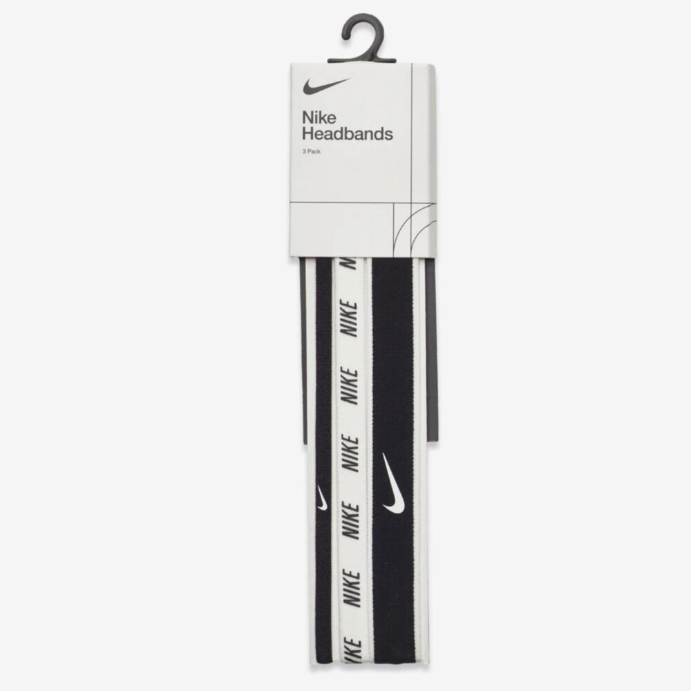 NWT, Nike 3-Piece Elastic Headband Mixed Width Set, Black & White, One Size